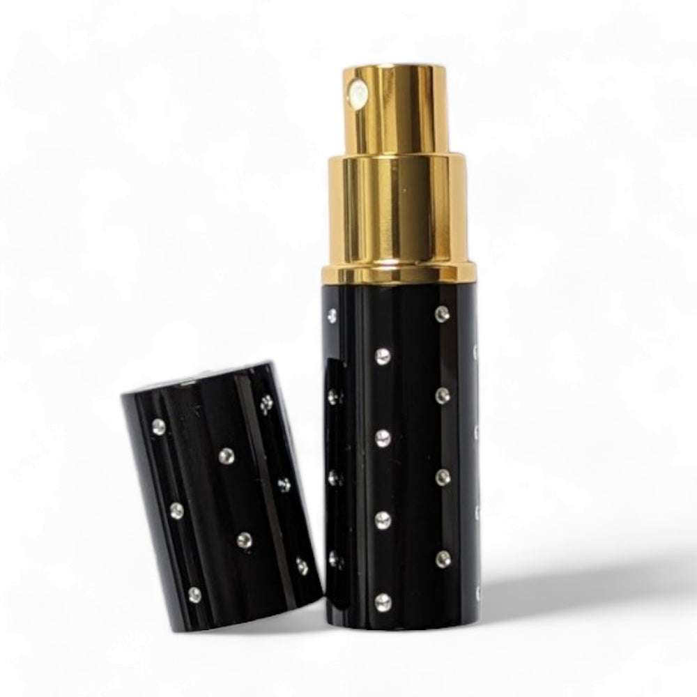 Elegant black & gold 8ml atomizer with silver dots