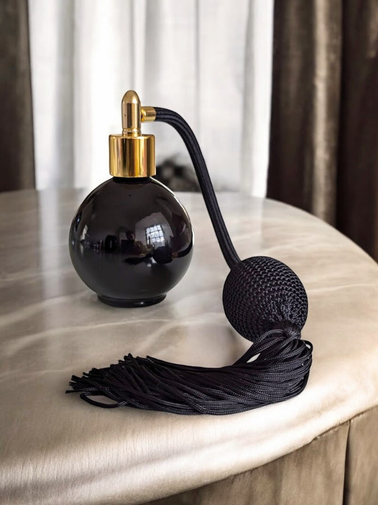 Black Gloss 78ml Dressing Table Perfume Bottle Atomizer with Black Tassel