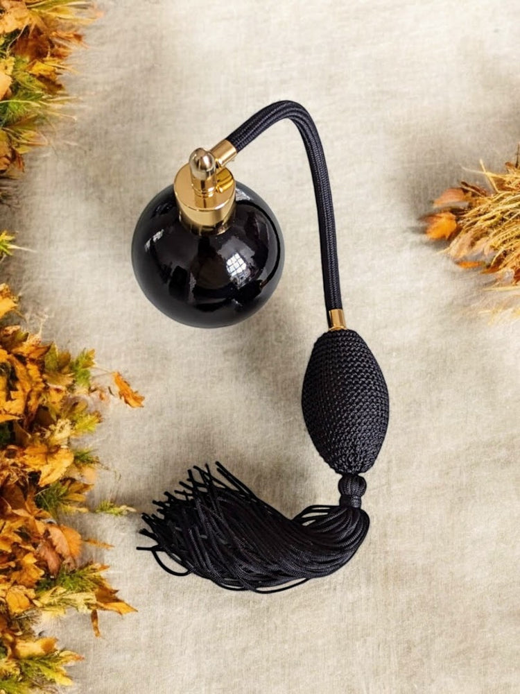 Black Gloss 78ml Dressing Table Perfume Bottle Atomizer with Black Tassel