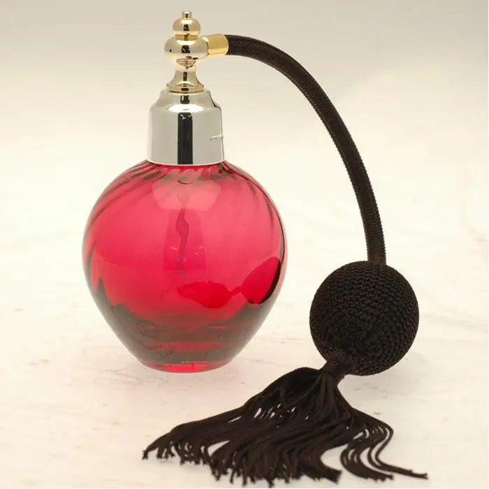 Cranberry Colour glass perfume atomizer with Sterling silver