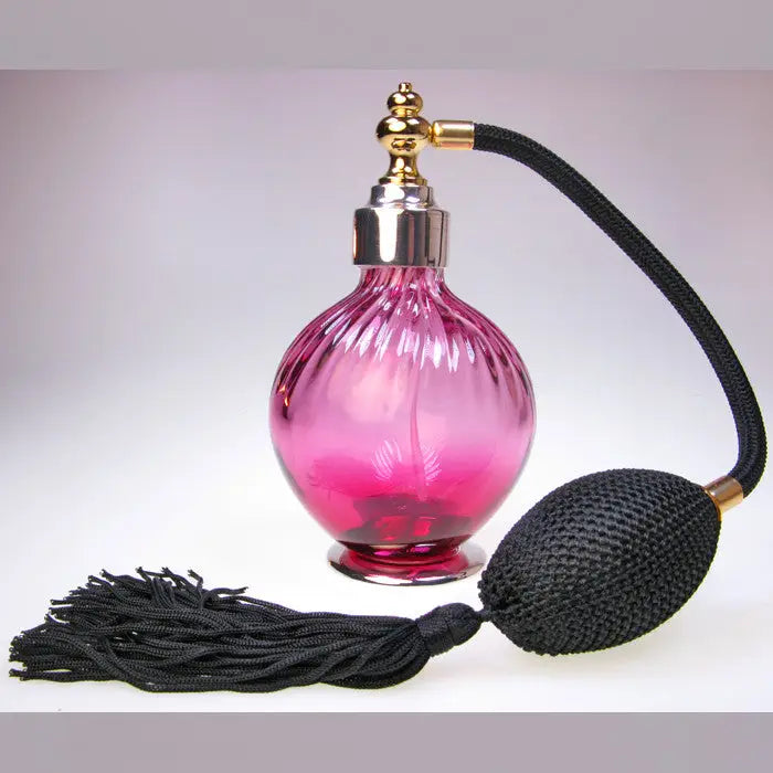 Cranberry Colour glass perfume atomizer with Sterling silver