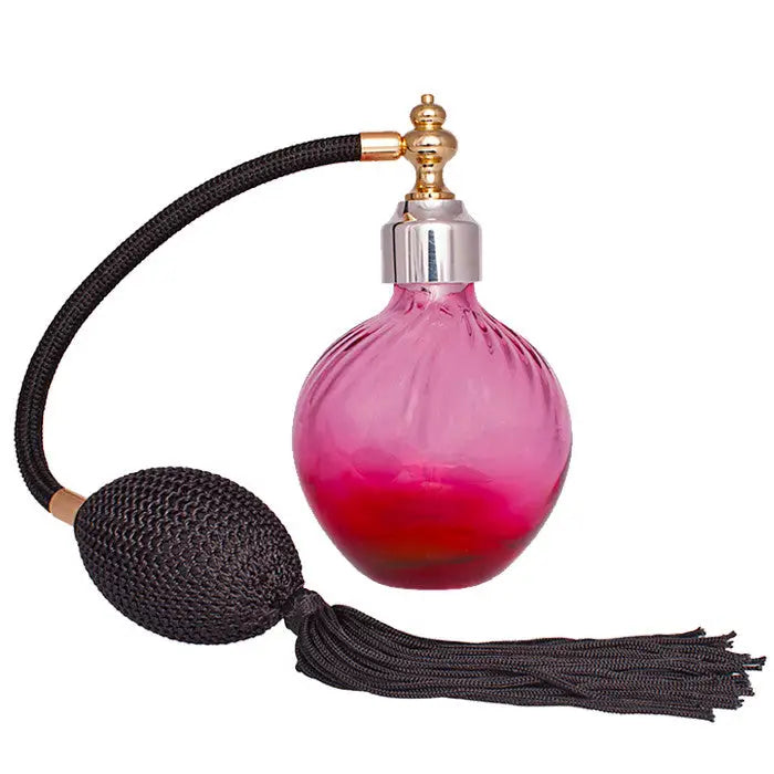Cranberry Colour glass perfume atomizer with Sterling silver