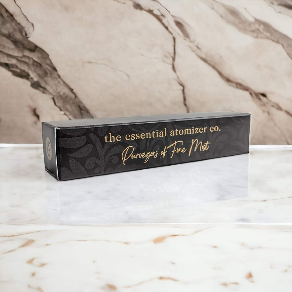 Elegant black & gold 8ml atomizer with silver dots