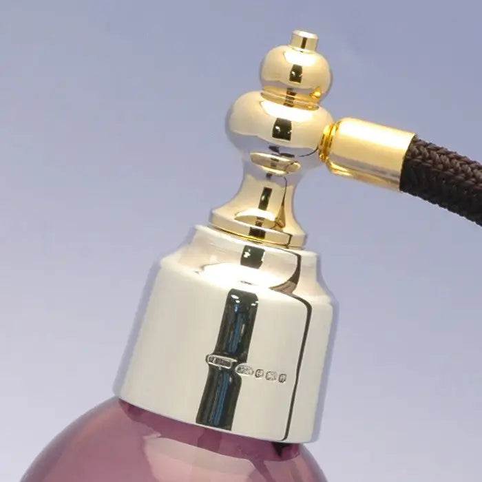 Tall Amethyst glass perfume fragrance atomizer with silver