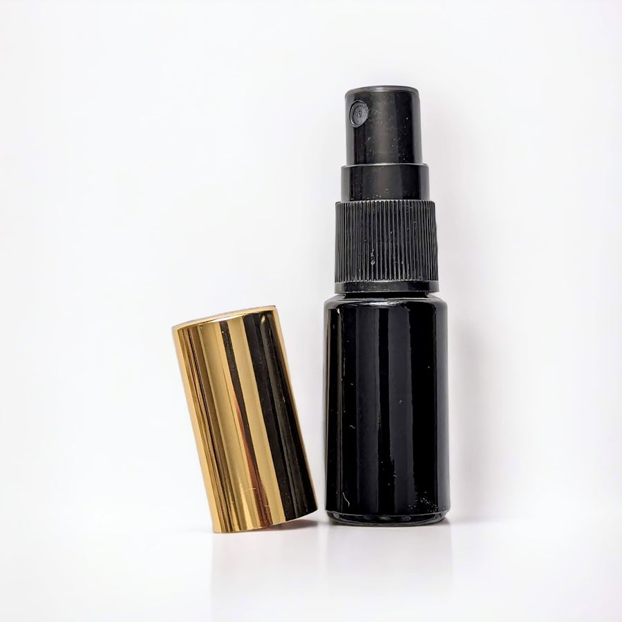 Black glass 10ml atomizer with gold lid