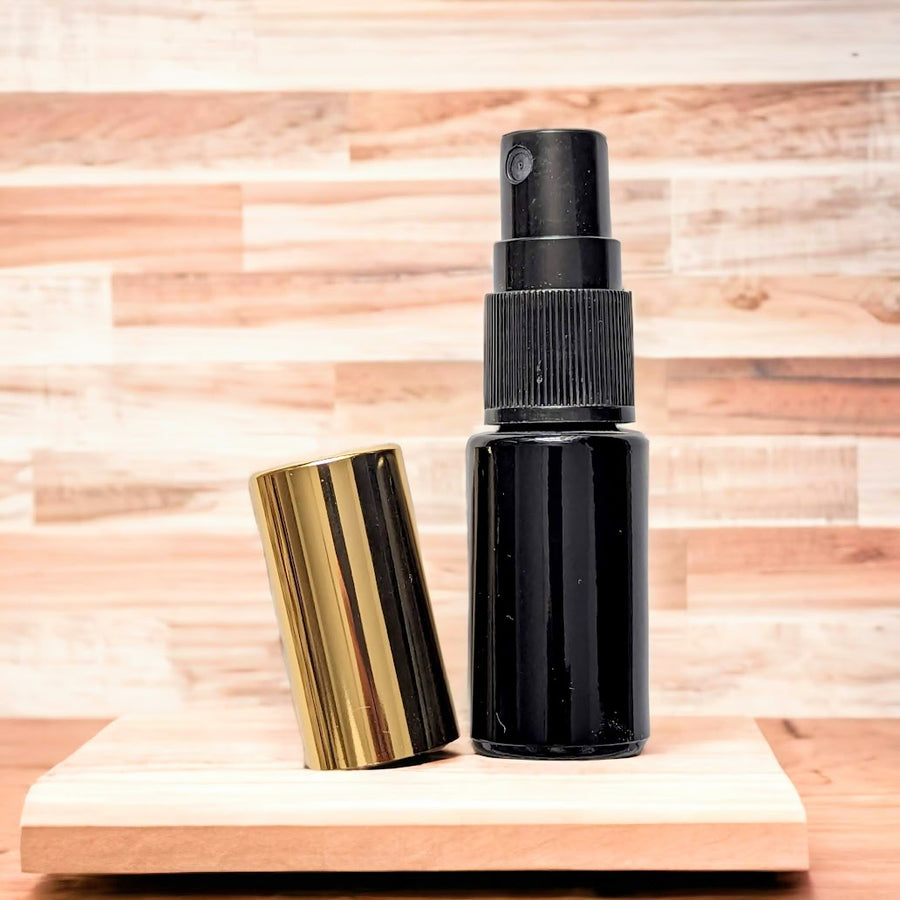 Black glass 10ml atomizer with gold lid