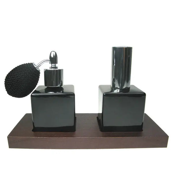 2 Piece black glass atomizer Set - BLACK GLASS 50ml SET -