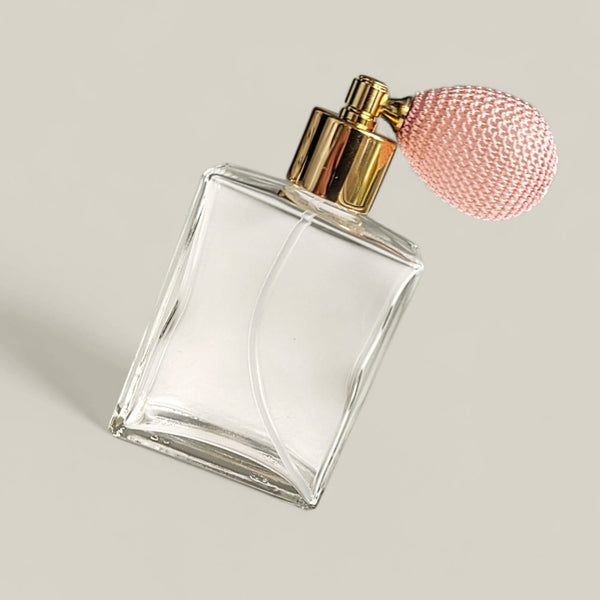 60ml clear bottle rectangle perfume atomizer with pink bulb
