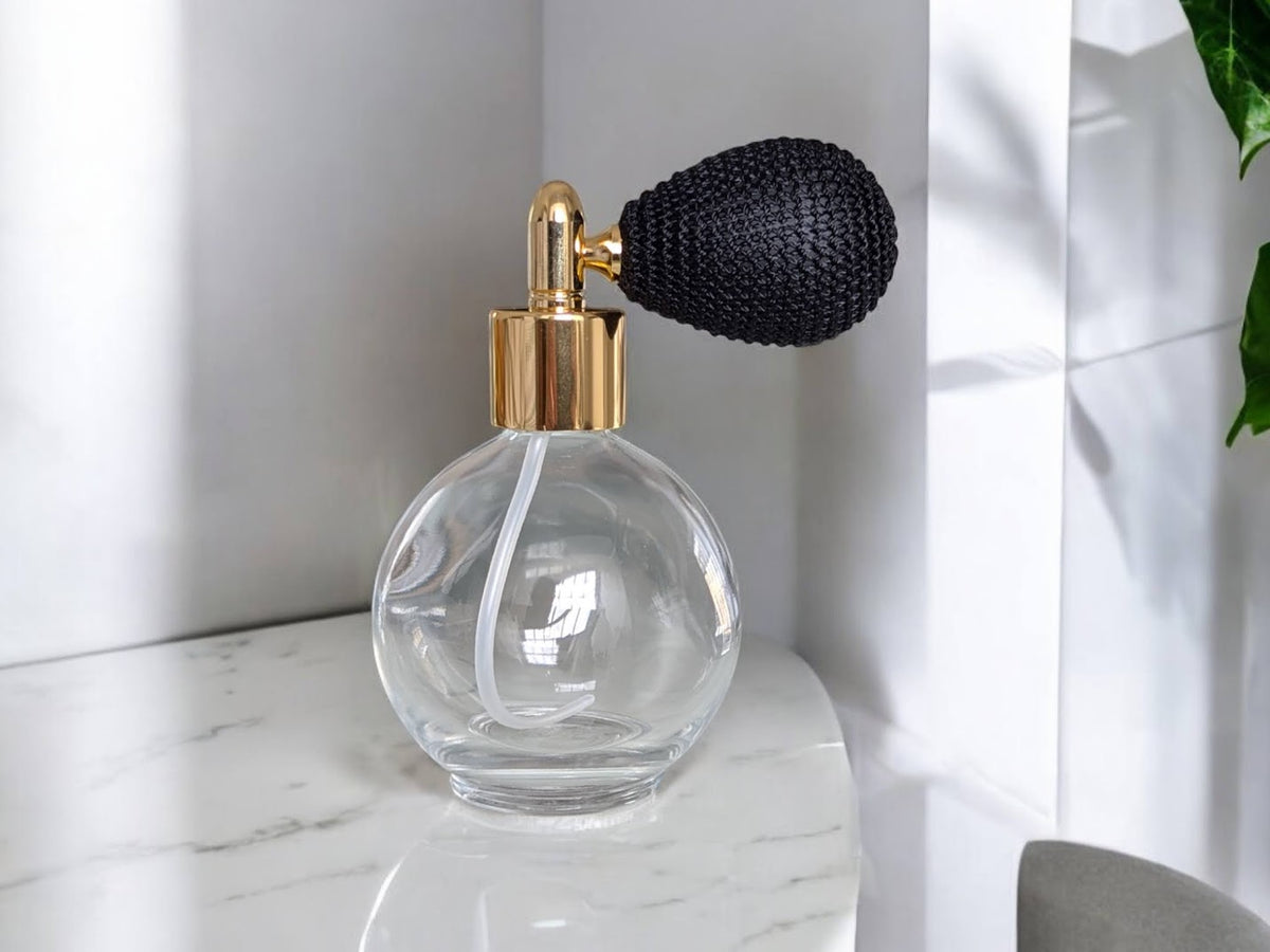 Clear glass 78ml round bottle perfume atomizer with Bulb