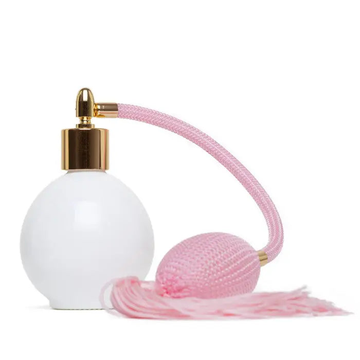 White Gloss Glass Perfume Atomizer with Pink Tassel 78ml Round