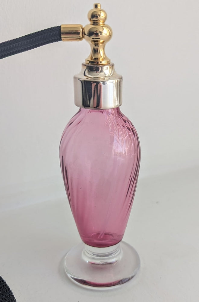 Tall Cranberry glass perfume fragrance atomizer with silver plated spray top