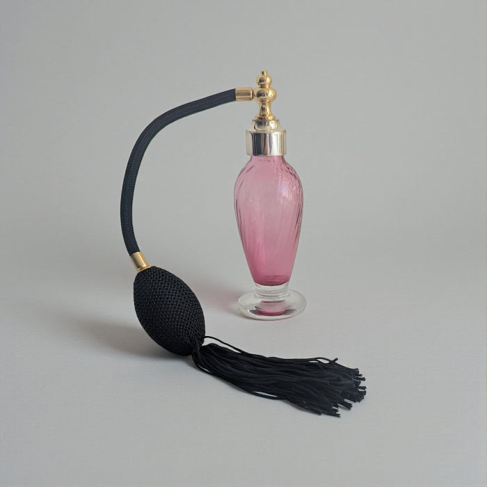 Tall Cranberry glass perfume fragrance atomizer with silver plated spray top