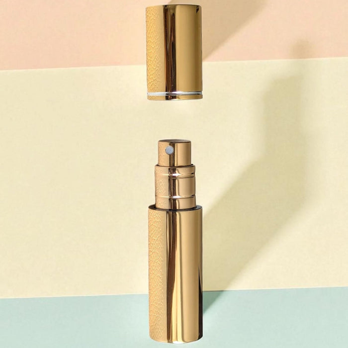 essential atomizer gold halo 5ml easy fill perfume atomizer spray with lid off