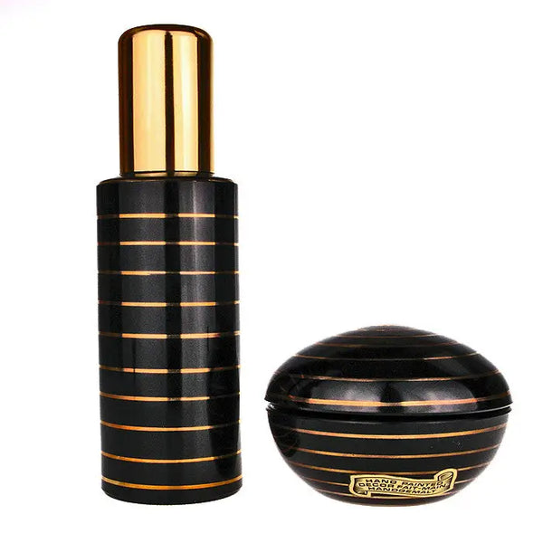 Hand Painted Black & gold stripe pattern atomizer & soap