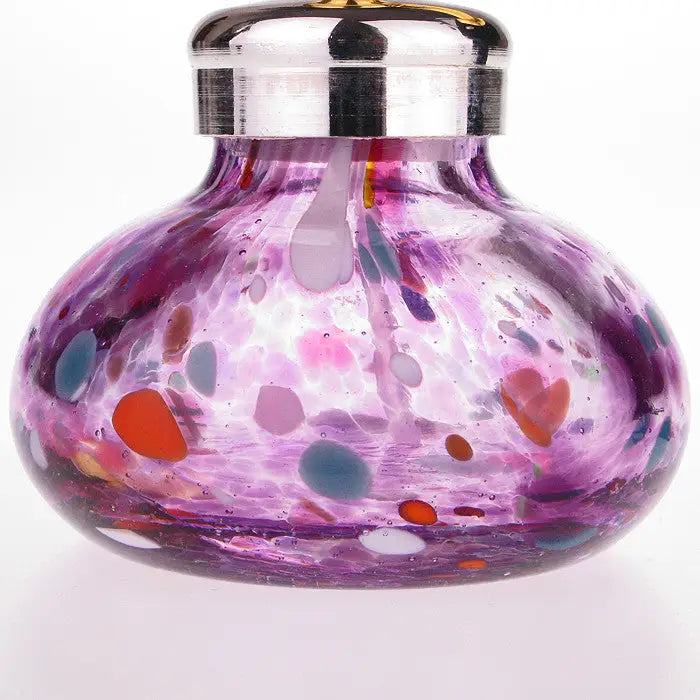 Mauve mouth blown glass perfume fragrance atomizer with arm