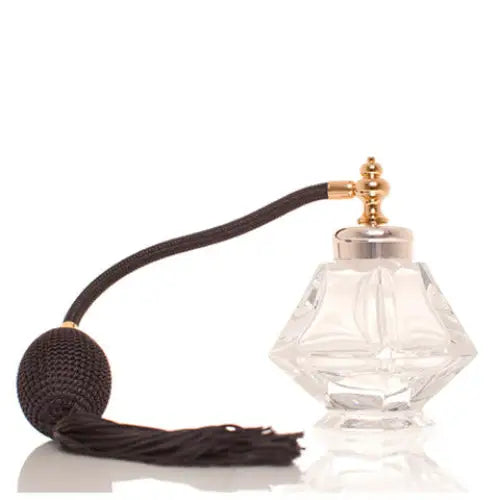 Thick cut glass perfume atomizer with silver & gold plated