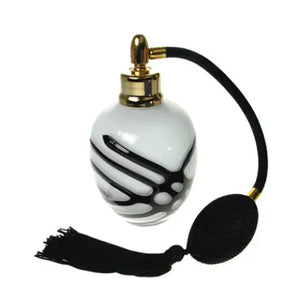 White glass bowl atomizer with black stripe pattern - White